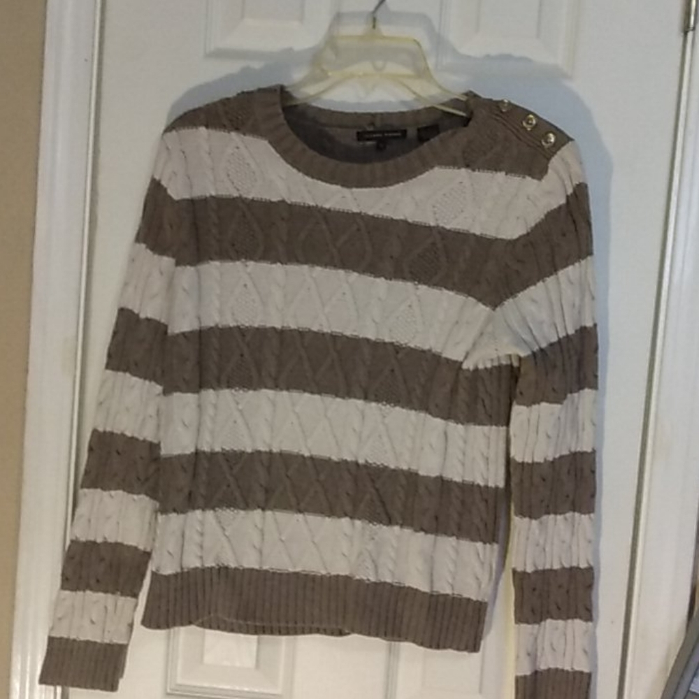 Striped Sweater with gold accent buttons. .